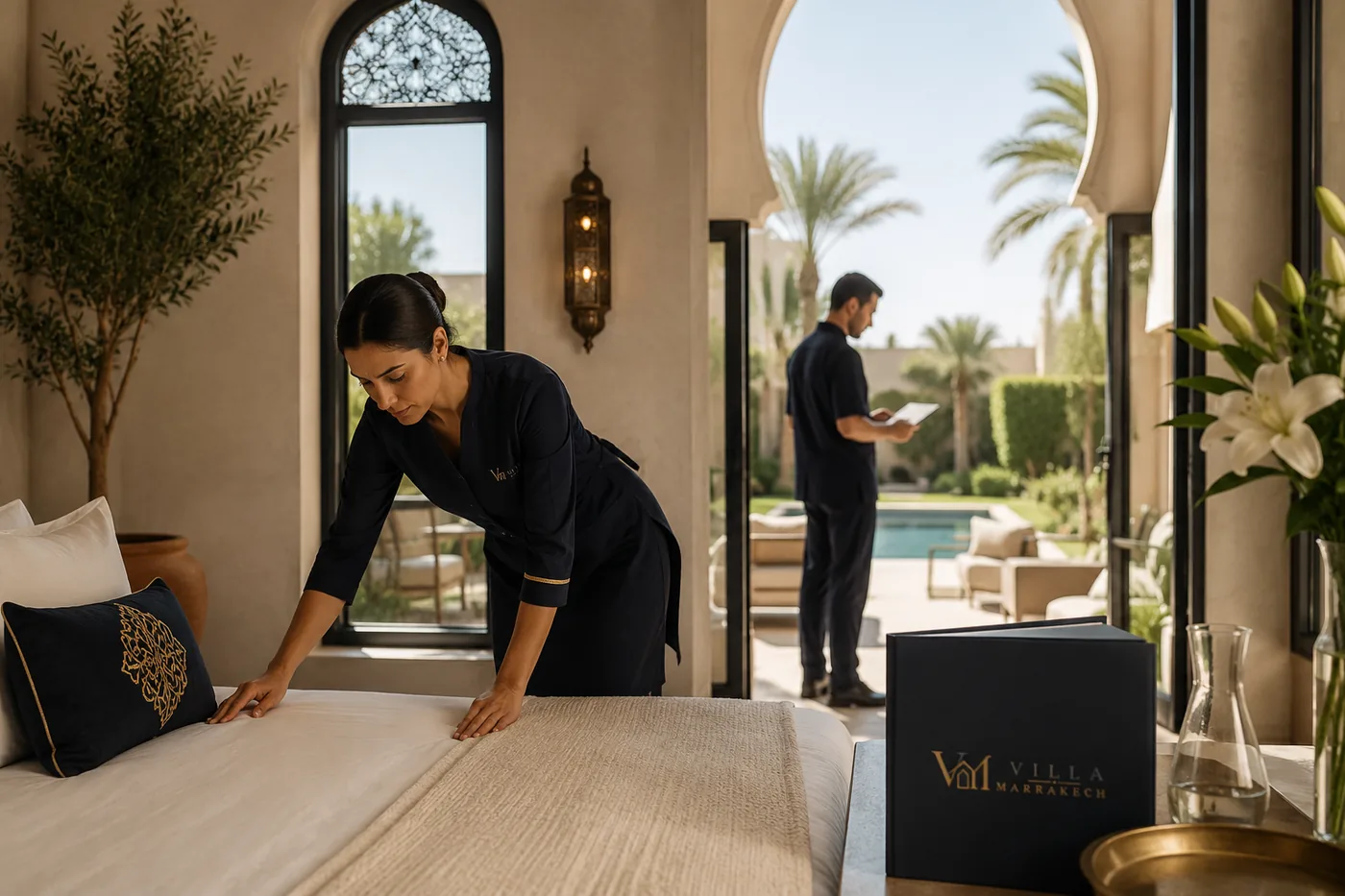 Vorbereitung einer Villa in Marrakesch für Gäste, Verwaltung und Ferienvermietung