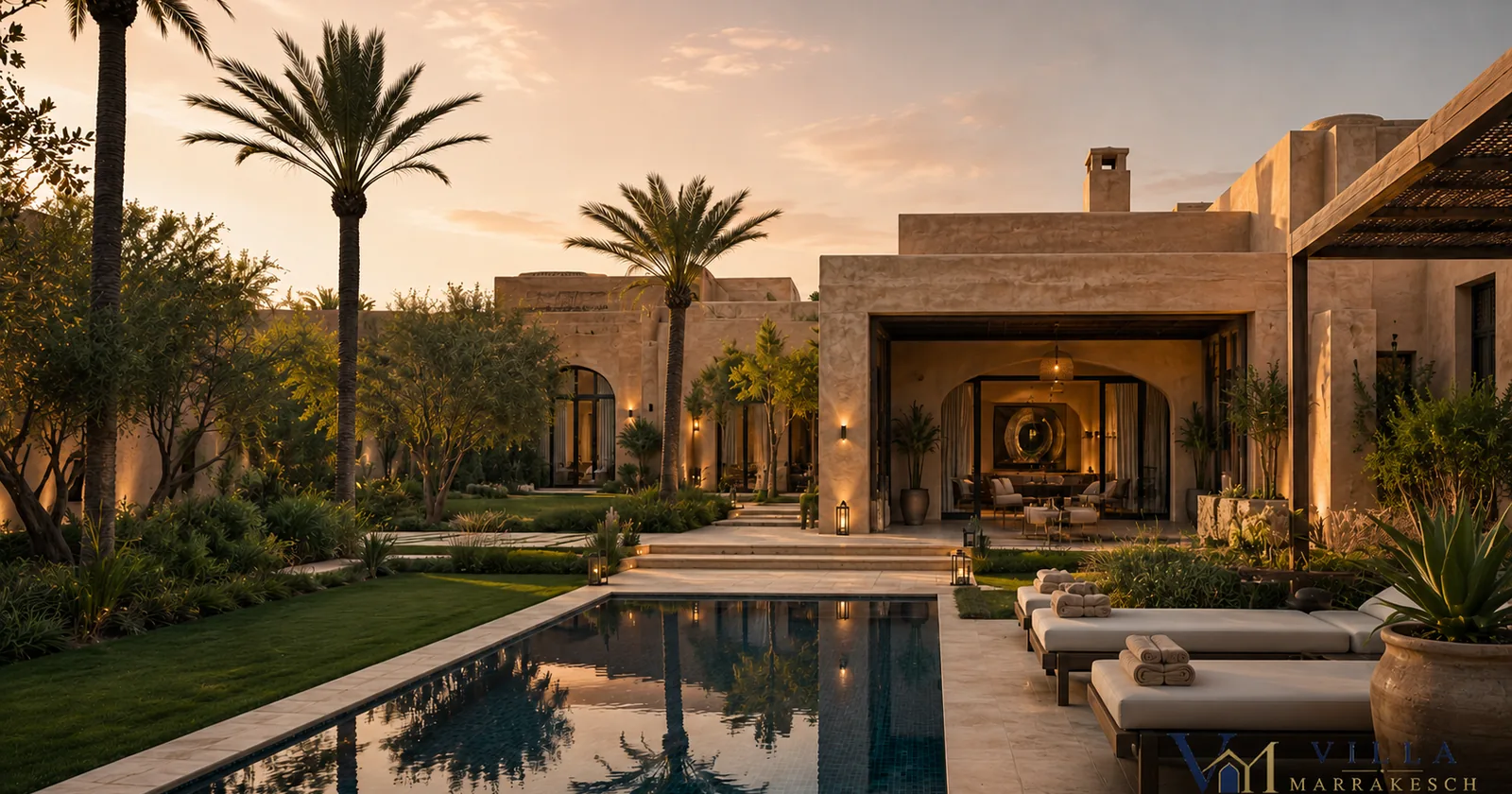 Hochwertige Villa in Marrakesch als Ferienimmobilie mit gepflegtem Pool und professioneller Präsentation.